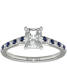 14k 白金 Riviera 微密钉蓝宝石与钻石订婚戒指